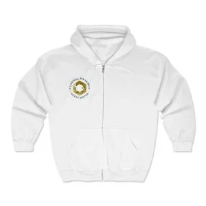 White hoodie with Federal Reserve Seed Bank logo