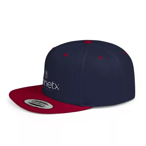 Blue and red snapback cap with logo
