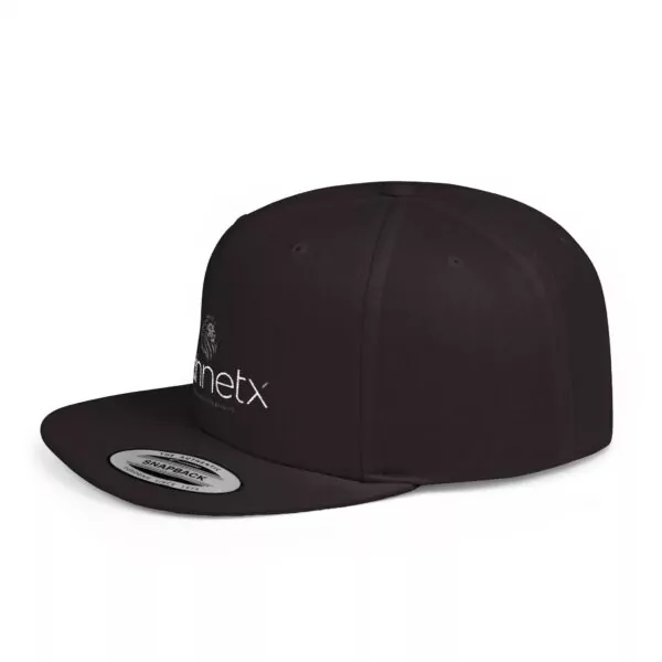 Black snapback cap with embroidered logo