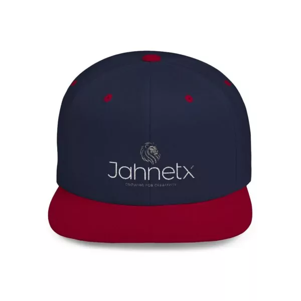 Navy and red snapback hat with lion logo.