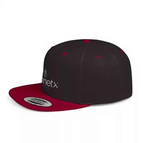 Black and red snapback hat with logo