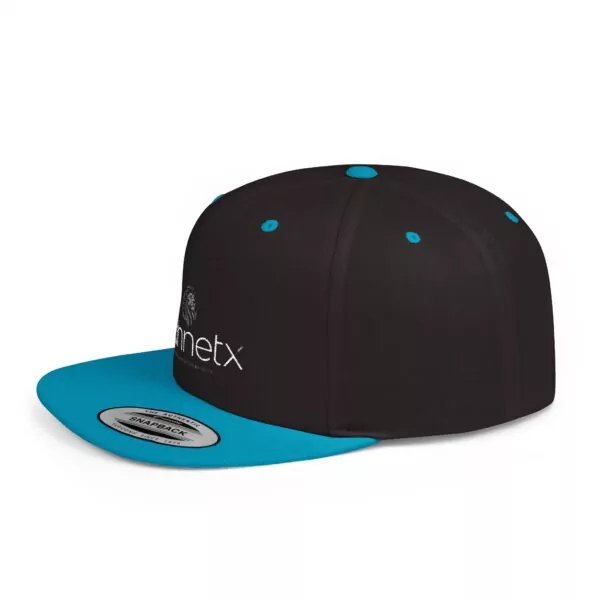 Black and teal snapback cap with logo