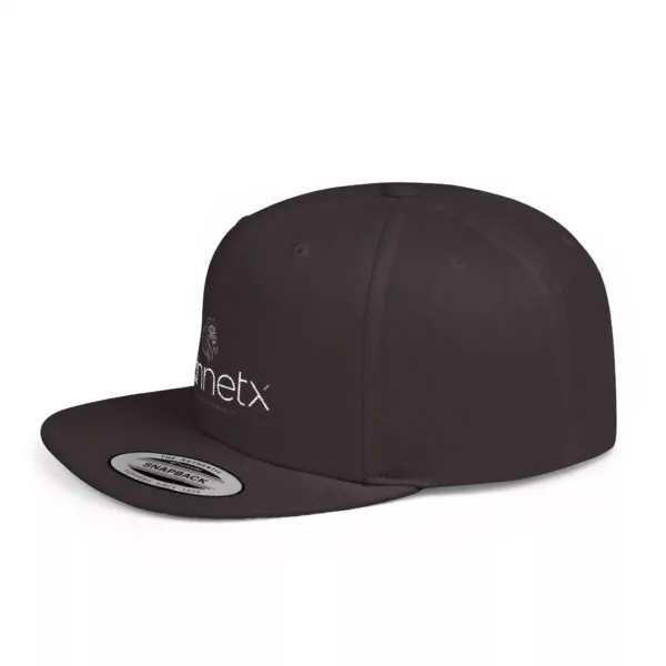 Black snapback cap with embossed white logo