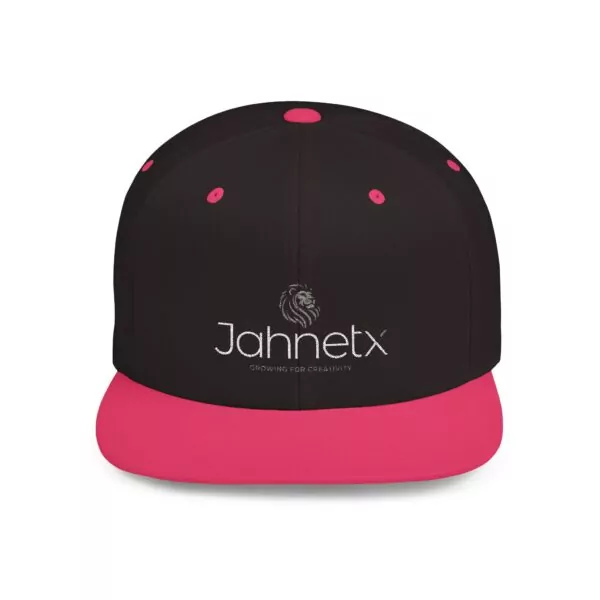 Black cap with red brim, lion logo, Jahnetx branding.