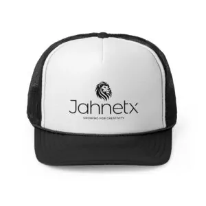 White mesh cap with logo "Jahnetx".